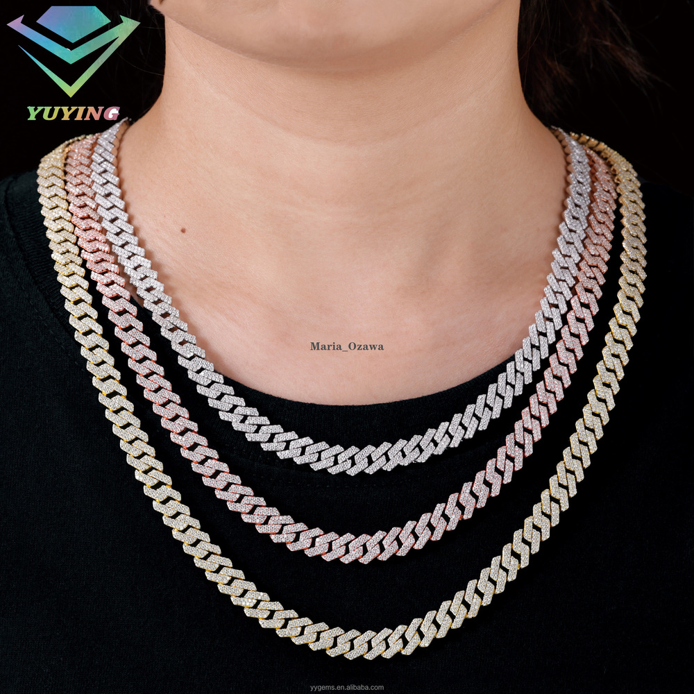 925 Sterling Silver Hip Hop Necklace Cuban Link Chain Baguette Mixed 8mm Iced VVS Moissanite Gold Plated Pass Diamond Test