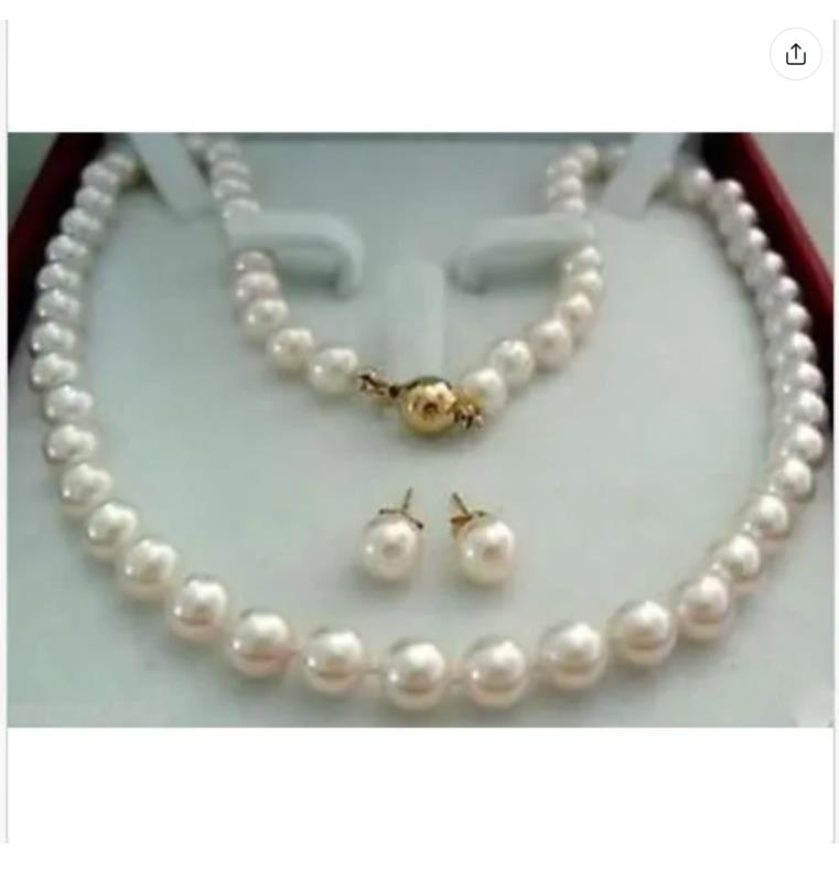 14K Gold Clasp 7-8MM AAAA White Akoya Cultured Pearl Necklace Earring