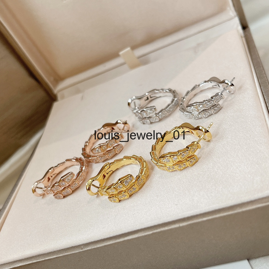 925 Sterling Silver Inlaid Zircon Snake Bone Earrings Womens Highend Temperament Fashion Luxury Brand Jewelry Party Gift