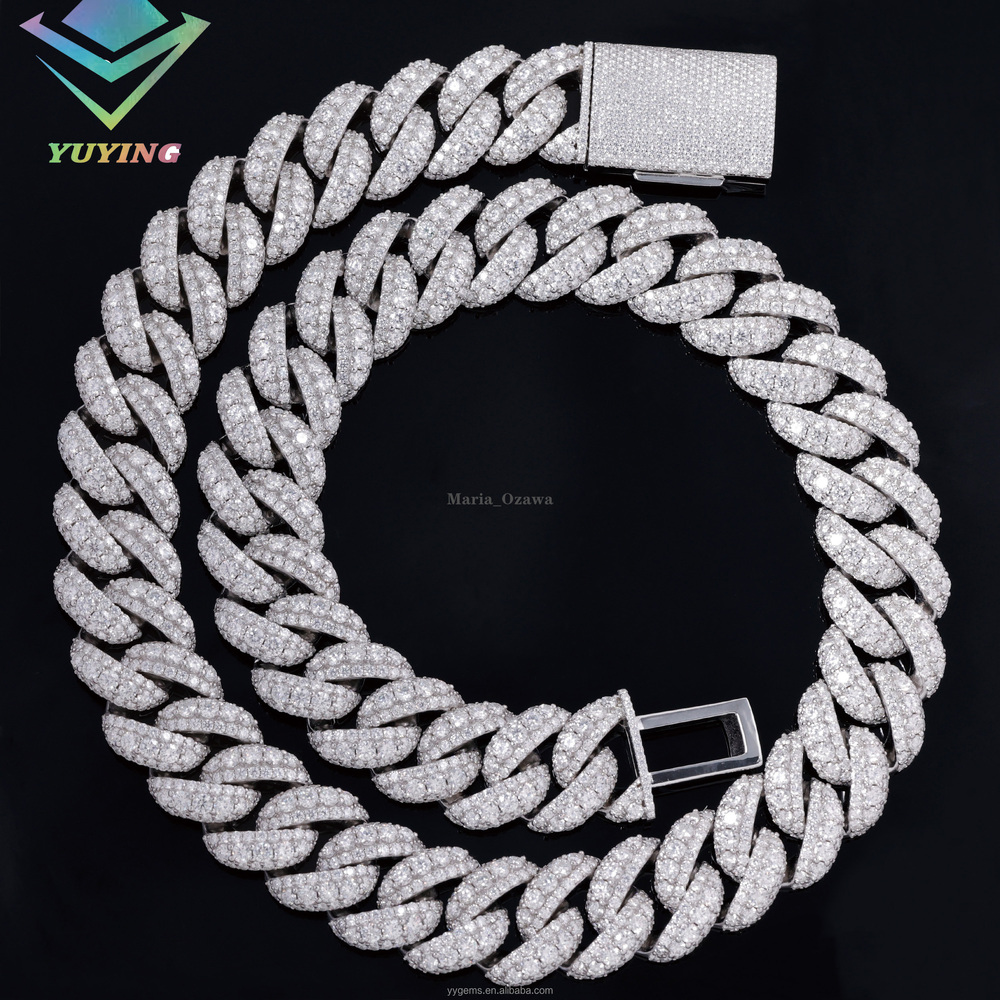 Whole Sale Price 14mm22mm Ice Out Cuban Chain Moissanite Lin Chain S925 Silver Vvs Diamond Hiphop Necklace for Men Jewelry