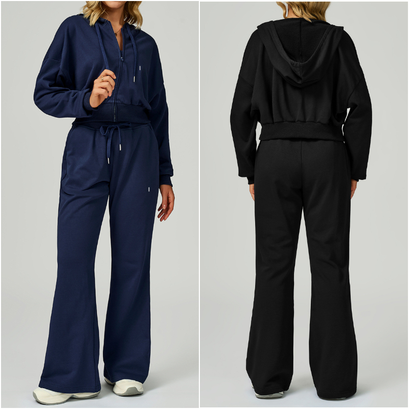 a2030 Women Yoga Outfit 2 PCS Suits Hoodies Pants Long Sleeve Cardigan Sportwear Tops Loose Trousers Sets Sport Gym Running Pant Zipper Drawstring