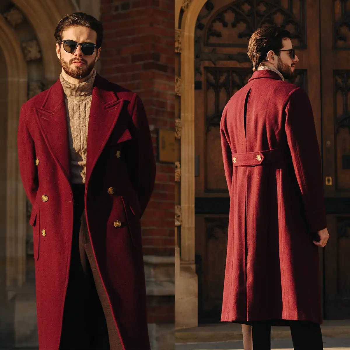 Mens Coats Overcoat Fashion Peaked Lapel Solid Color Woolen Double Breasted Business Casual Daily Tailored Coats for MenXJ250827