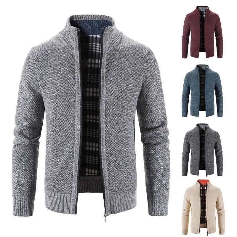 Fashion Mens Knitted Cardigan Winter Fleece Coat Solid Color Stand Collar Winter Warm Sweater Jacket 4XL 8 ColorsXJ250827