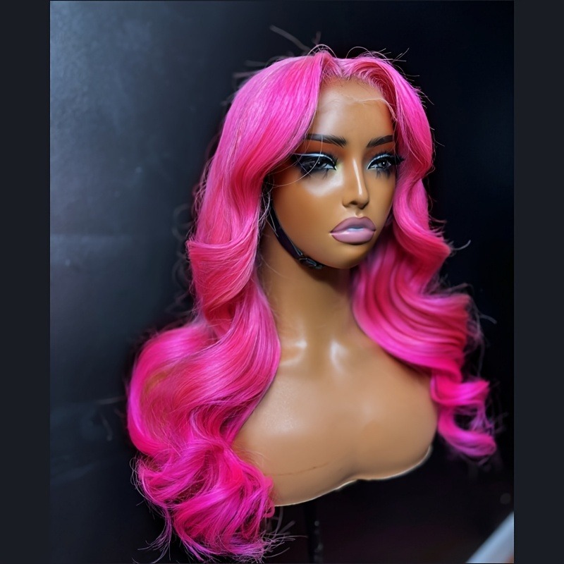 30 36 inch Hot Pink Transparent Lace Front Wig Human Hair 13x4 Lace Frontal Wigs For Women Long Straight Colored Wigs Wear And Go Glueless For Wemon 41$