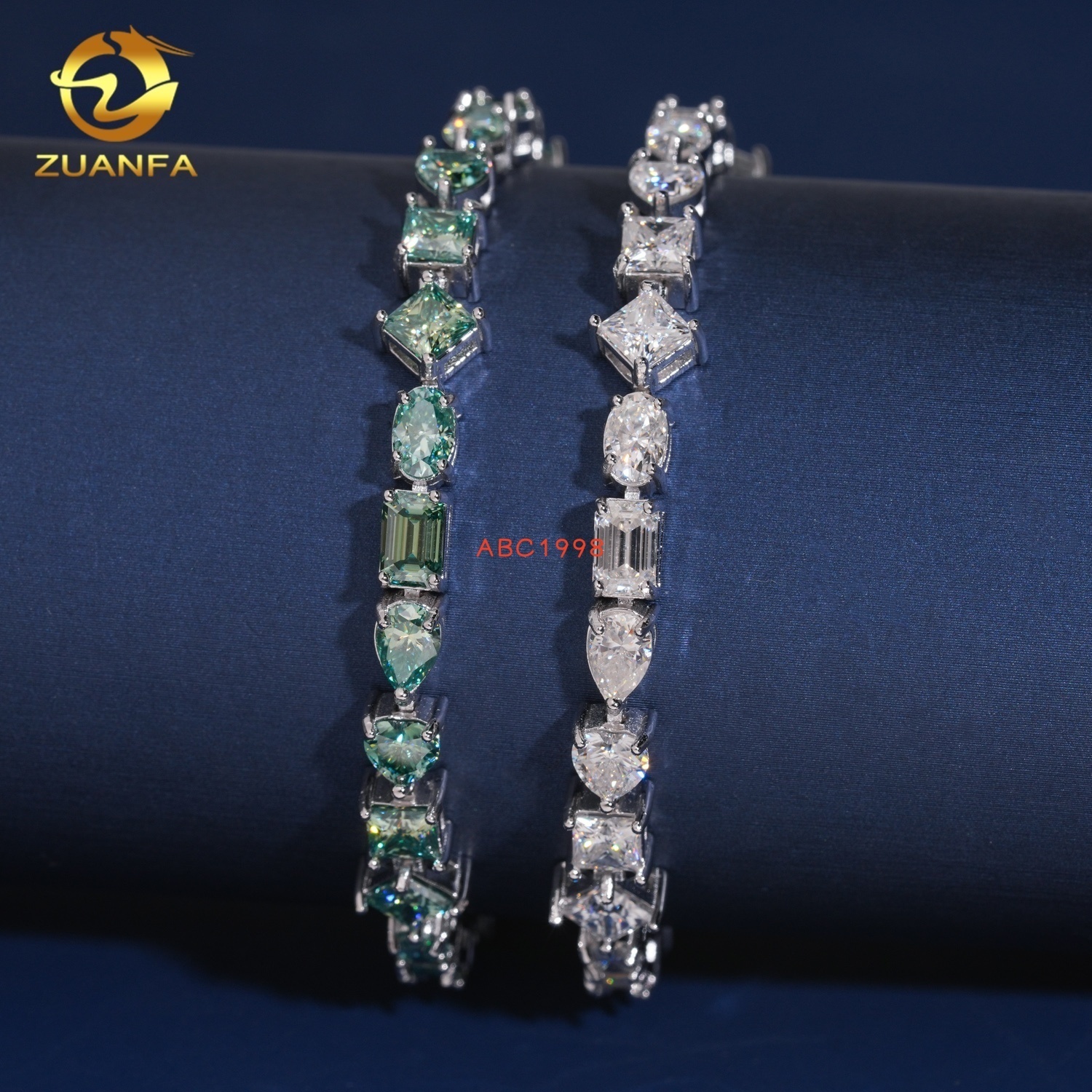 Hot Sale Hip Hop Fine Jewelry 925 Silver Fancy Shape Blue Green Moissanite Diamond Tennis Bracelet