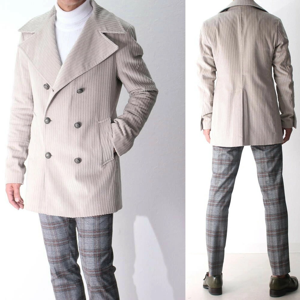Men's Coat Tweed Warm Short Overcoat Windproof Double Breasted Notched Lapel Out-Wear Winter Warm Custom Made