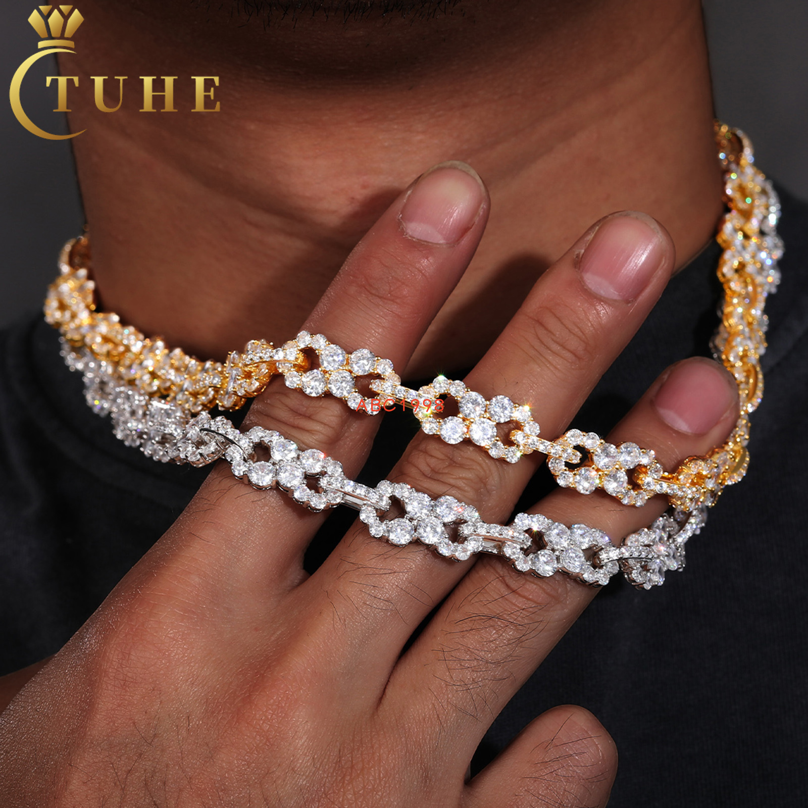 Ready to Ship New Arrival 925 Sterling Silver 1 Row VVS Moissanite Diamond CZ Iced Out Infinity Symbol Cuban Link Chain Necklace