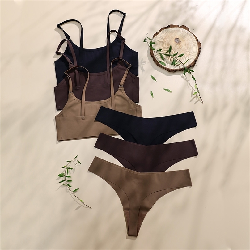 High Quality Latest Us Size Stylish Solid Ice Silk Seamless Wireless Bras And Women Underwear Set250826ww