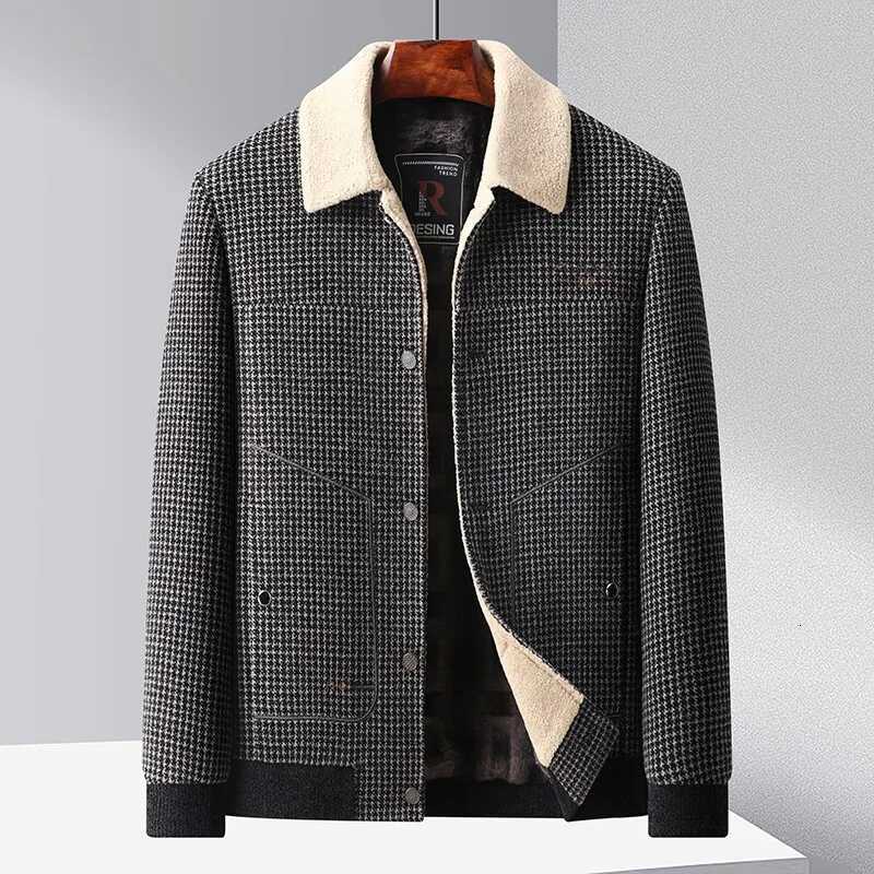 Winter Velvet Wool Blends Jacket Men Brand Lapel Casual Business Overcoat Thickened Warm Woolen Coat Highquality Men ClothingXJ250827