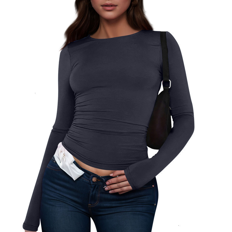 Cotton O Neck Long Sleeve Shirt Women Sexy Cropped Tops Autumn Black Casual Skinny Slim Basic Woman T Shirts White Clothing w250826