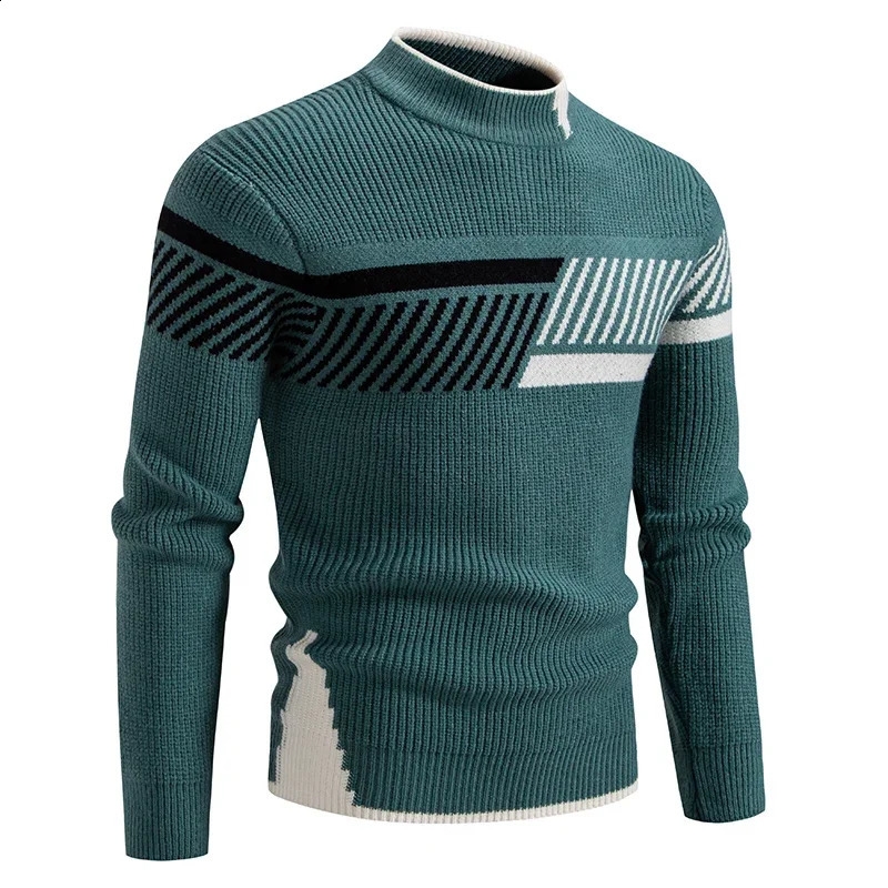 High Quality Mens Autumn and Winter Casual Warm Color Block Sweater Knit Tops Man Clothes 250826