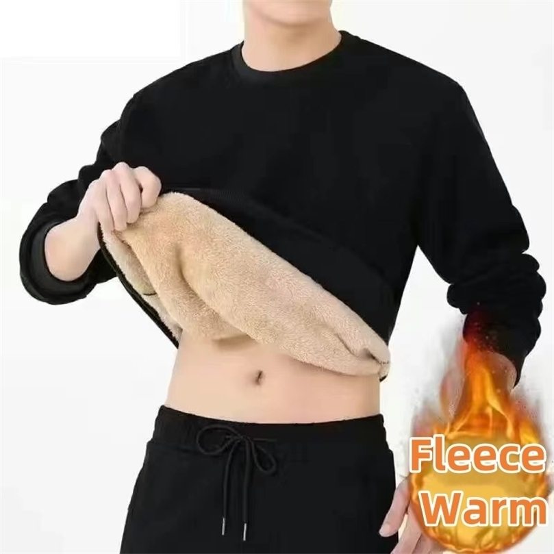 Autumn Winter Fleece Lined Mens Warm Top Korean Fashionable Long Sleeved Base Shirt Plush Casual Warm Underwear Tshirt250826ww