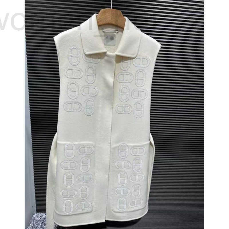 Women's Trench Coats designer 2023 Autumn Winter New Heavy Craft Crocodile Leather Patchwork Cashmere Mid-Length Vest Pure Vest 43DO