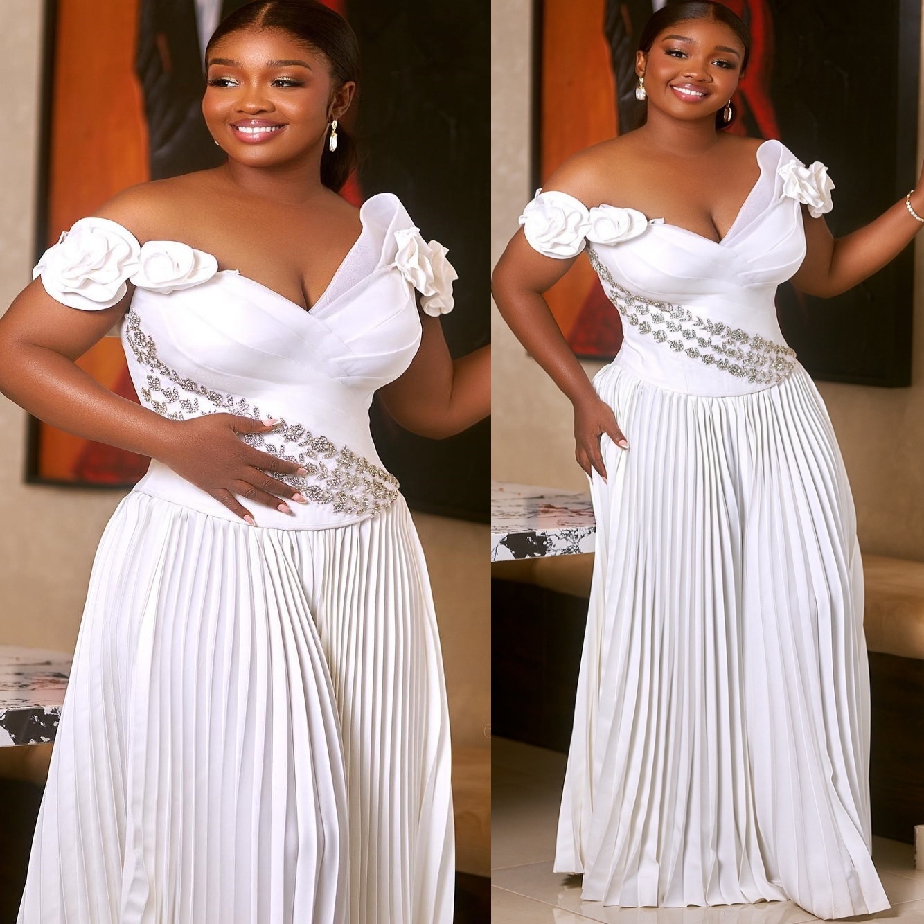 White A-line Jumpsuits Evening Dresses 2025 Crystals Flowers Elastic Satin Prom Formal Party Second Birthday Engagement Gowns Plus Size Dress For Sp
