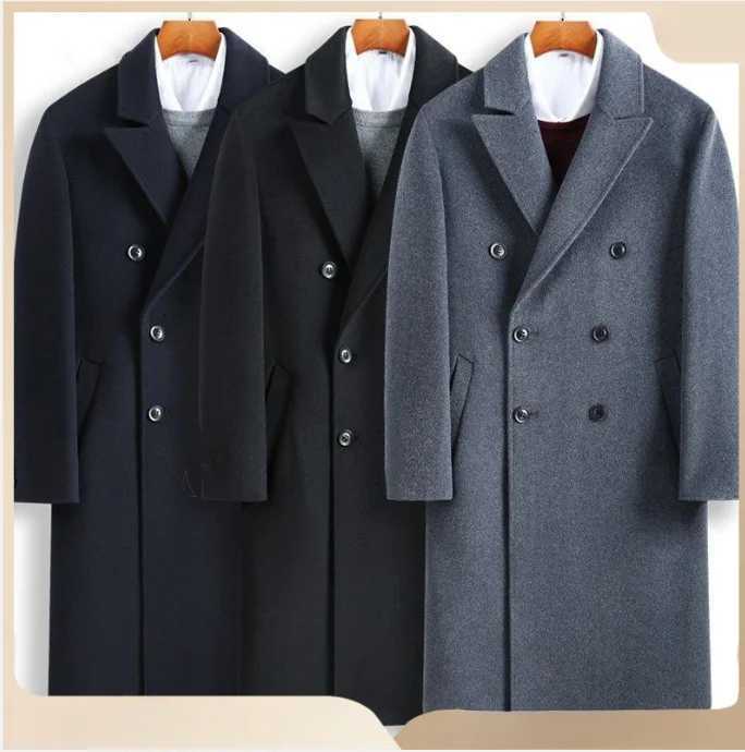 2025 Mens Extra Long Double Row Woolen Coat Thickened For Winter Casual Scene Regular Style Other Type TrenchXJ250827