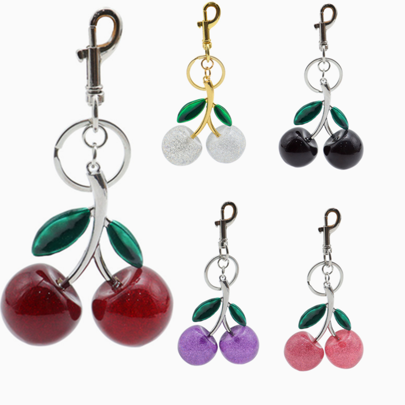 Key Rings Charm Women Key Rings keychain with box Retro-Cool Cherry In Glittery Resin Clip it To Favorite Bag Set of Keys For Refreshing Style key c