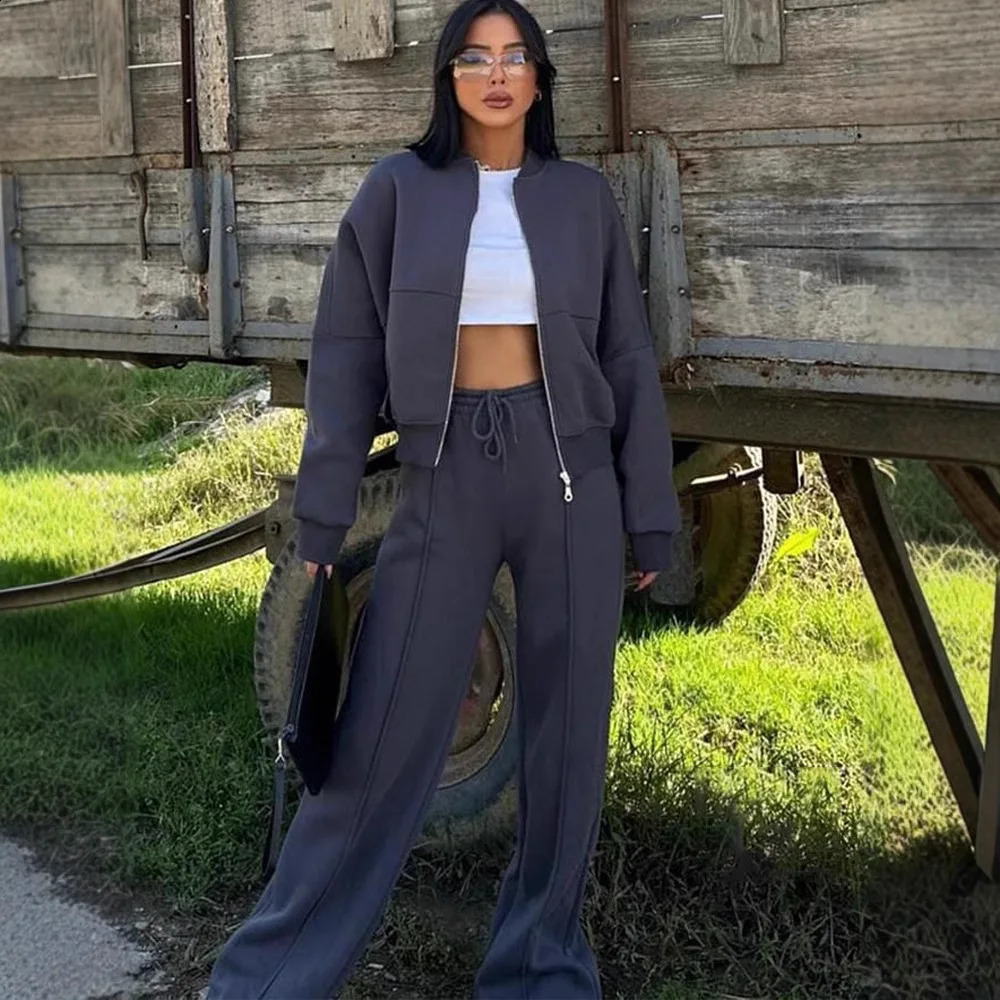 Casual Suit Autumn and Winter Cardigan Sports Womens Fashion Street Style Longsleeved Jacket Trousers Twopiece 250826