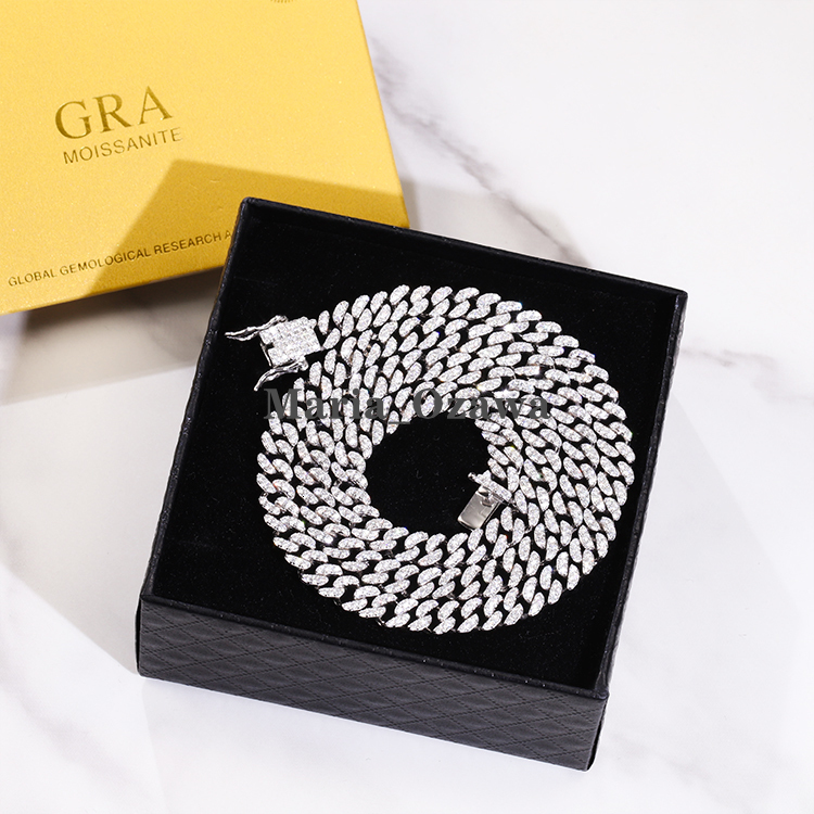 Hip Hop Style Real S925 Gold Plated 8mm 10mm Wide Moissanite Cuban Link Chain Single Row Light Necklace