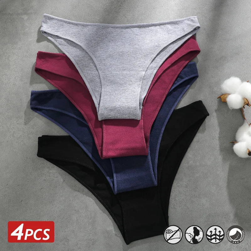 4PCS Seamless Cotton Panties Women Solid Color Briefs Sexy Low Waist Underpants Female Breathable Underwear Ladies Stretch Panti250827