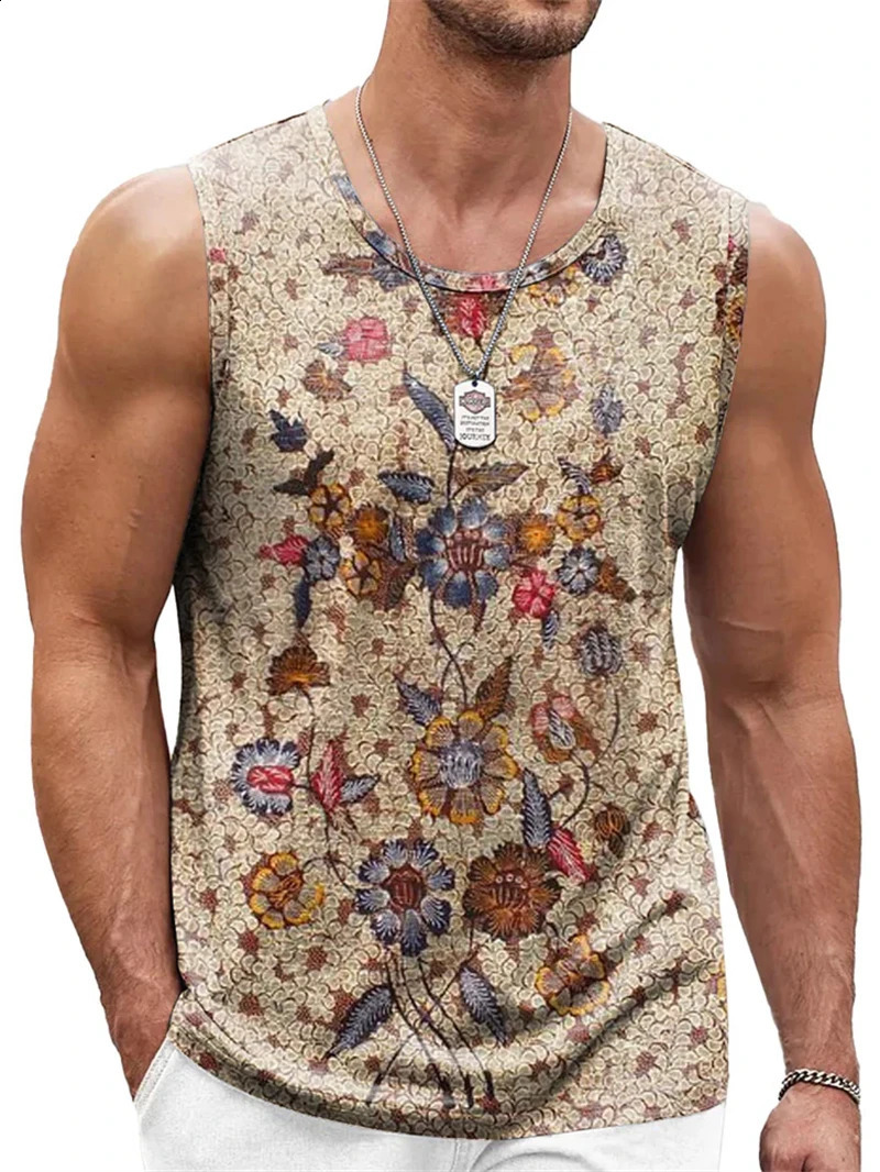 Mens Retro Ethnic Graphic Tank Tops Summer Casual Crew Neck 3D Printed Sleeveless Vest Fashion Breathable Sports Tees Tops250827