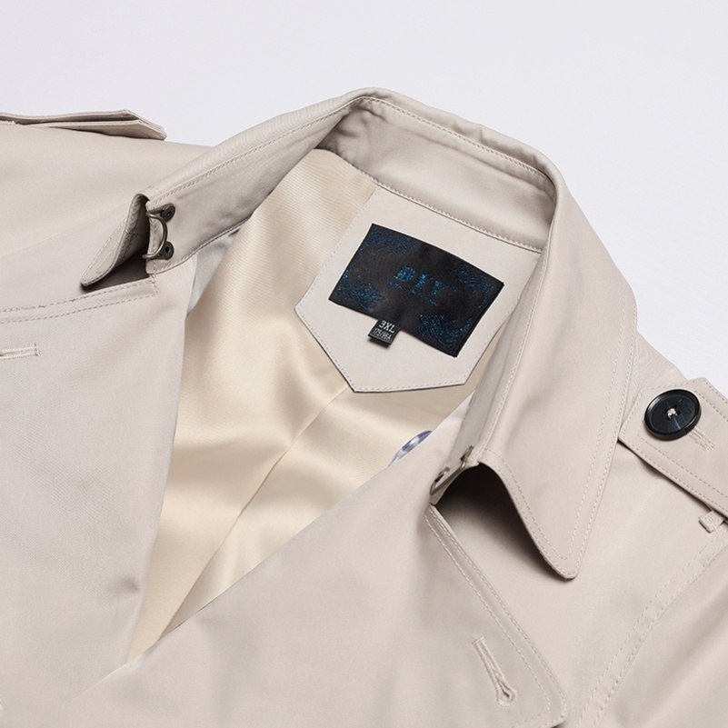 Khaki Long Mens Coat Spring Autumn Sle Faion Urban Busin Casual Double Breasted Polyester Fiber Youth Fit Size 250827BJ