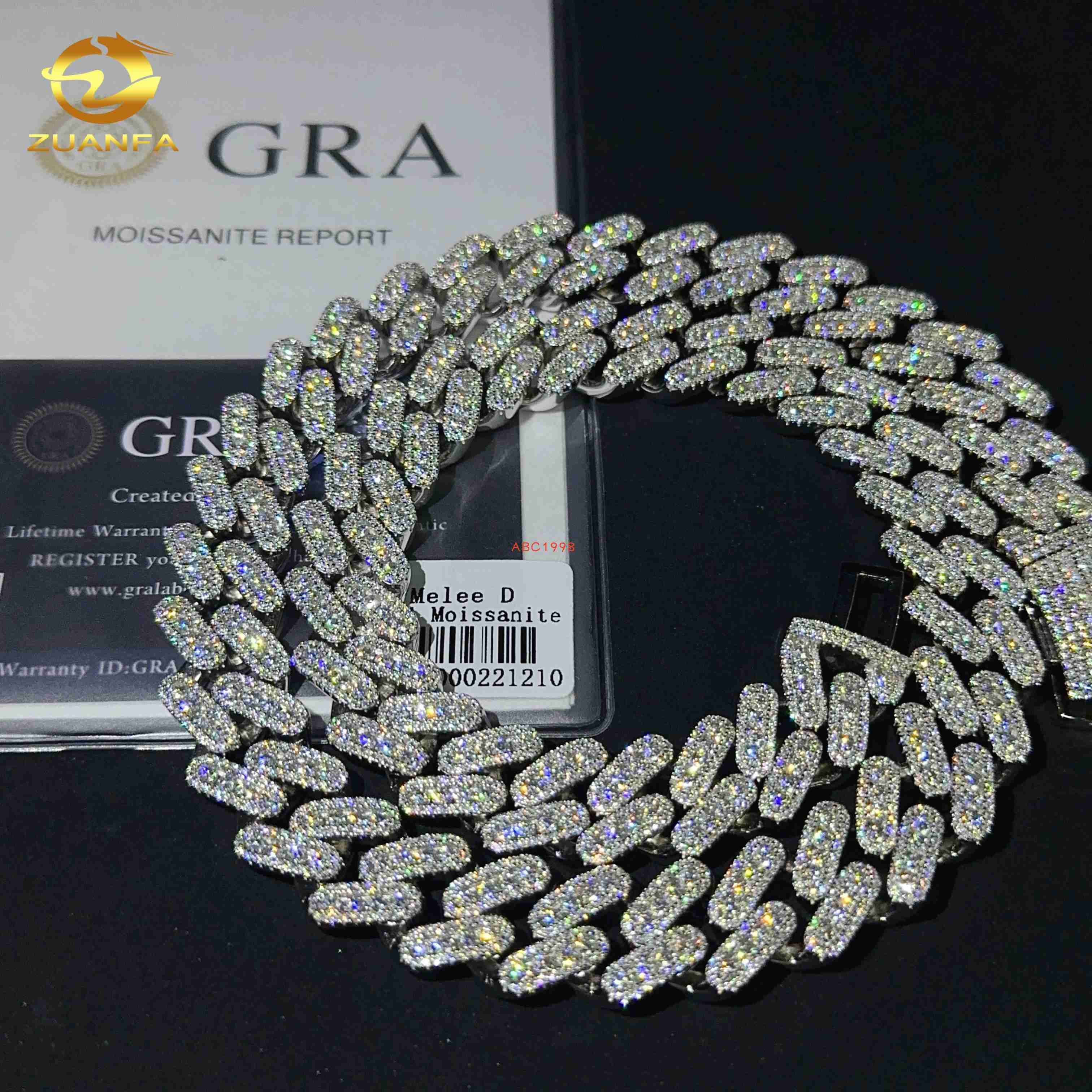 15mm New Design Luxury Hip Hop 925 Sterling Silver Custom VVS Moissanite Diamond Cuban Link Chain