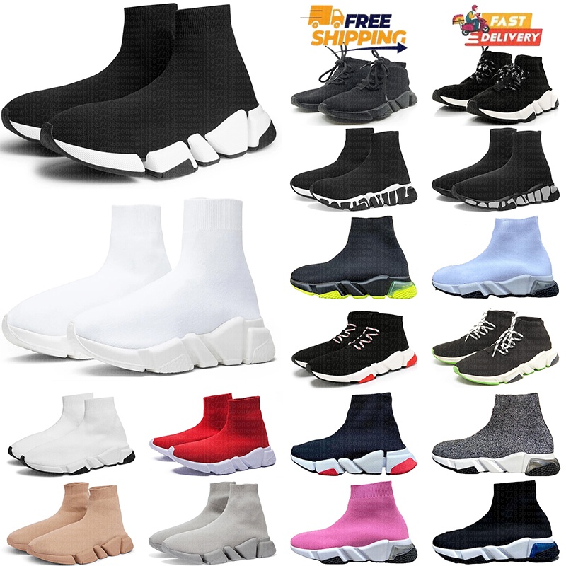 free shipping designer sock speed shoes trainers with box mens womens casual sneakers triple black red white green pink with box