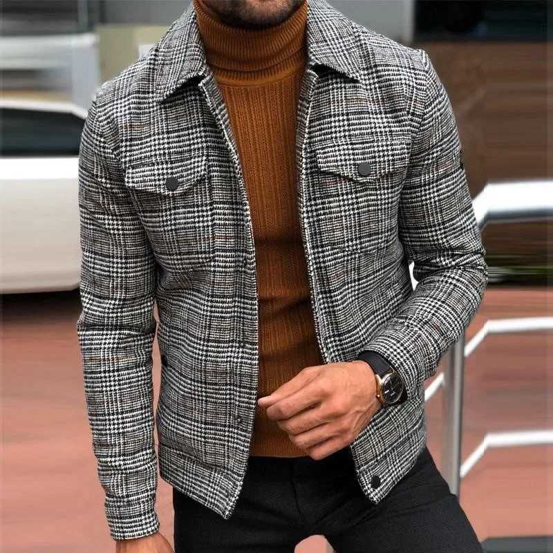 Fashion Jacket Men Spring Autumn Slim Plaid Thin Coat Clothing Turndown Collar Single Breasted Casual Outerwear CoatsXJ250827
