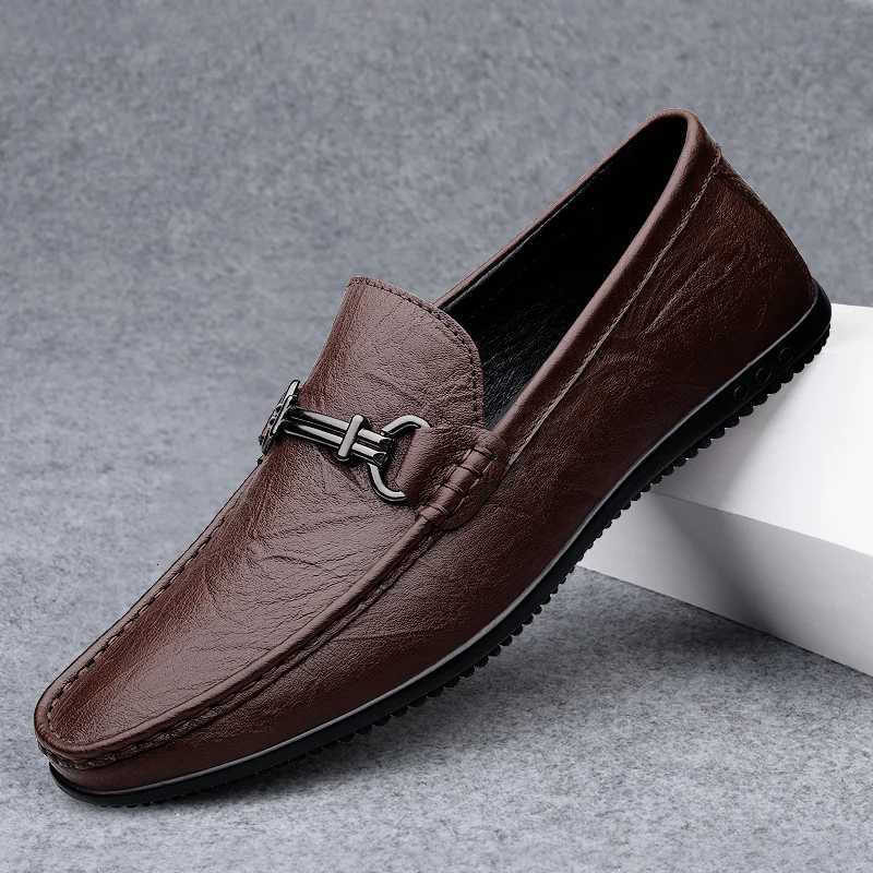 5 Metal Buckle Loafers High Quality Men Comfortable Dress Shoes Breathable Male Business Flats Office Casual Leather ShoesXJ250827