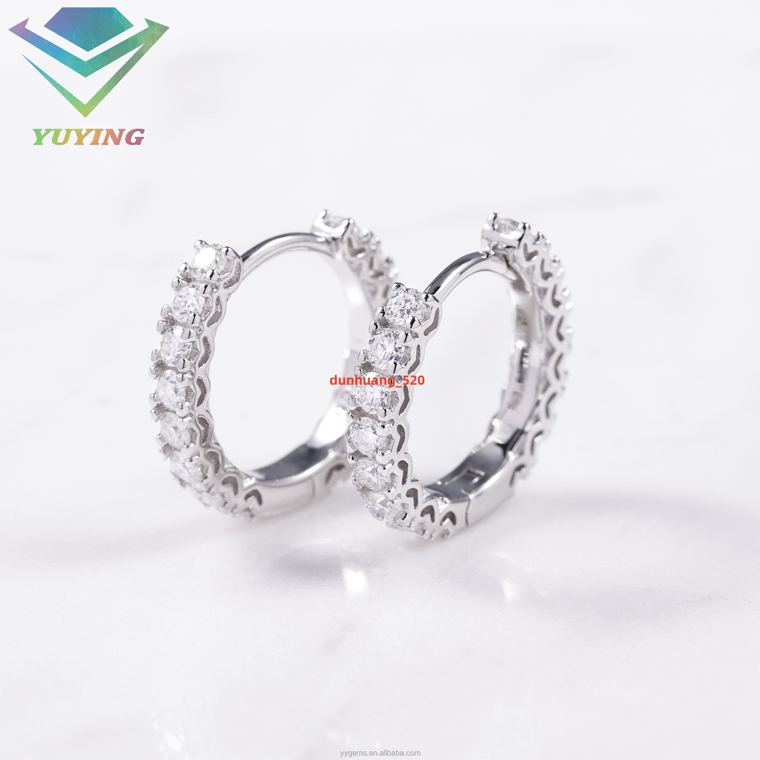 White Gold Plated S925 Silver Womens Classic Round Design VVS Moissanite Earrings Hoop Straight Row High Quality Assurance
