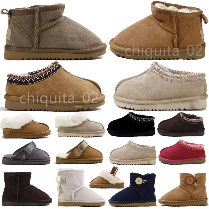 kids sneakers Designer boots womens winter sylish slippers snow fur boot platform booties mens Kids shoes classic mini ankle chestnut warm Bowtie