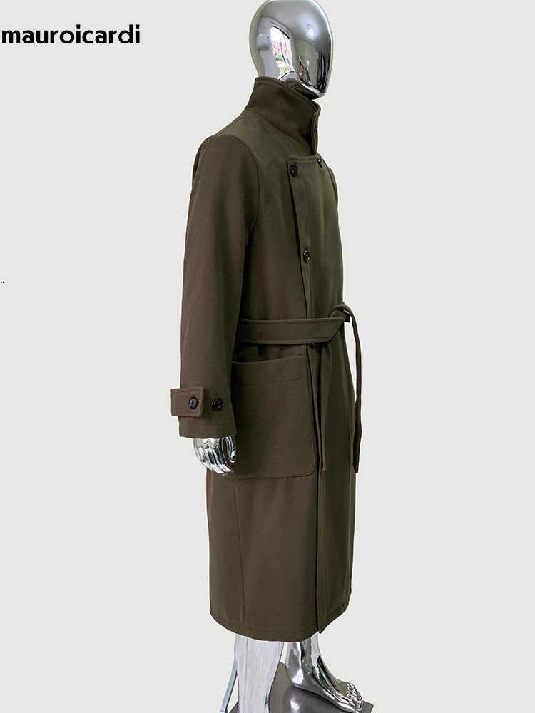 Mauroicardi Autumn Winter Oversized Long Thick Soft Warm Black Wool Blends Coat Men Luxury Elegant Chic Woolen Overcoat 2025XJ250827