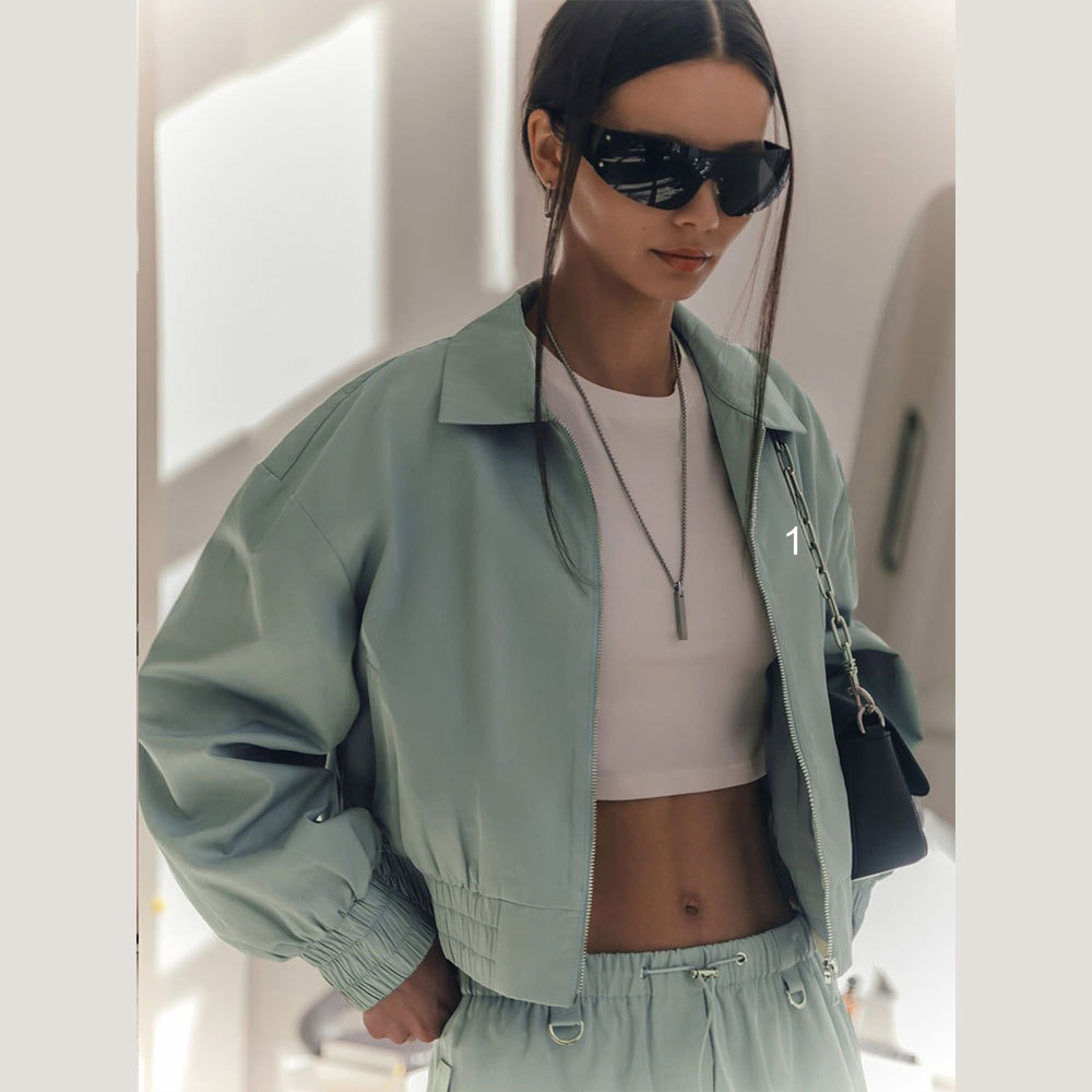 Women Cropped Jacket Jacket Autumnr New Street Trend Personalized Short Lapel Zipper Jackets Top WT0011
