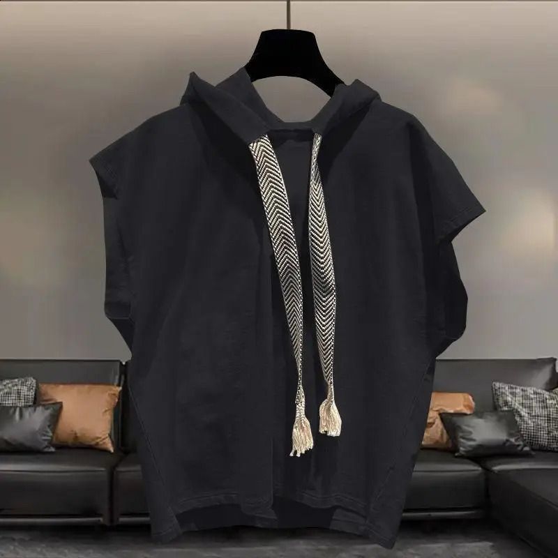 Hooded Sleeveless Tshirt Mens Summer Plus Size Solid Color Loose Allmatch Vest Tops Street Casual Fashion Men Clothing250827