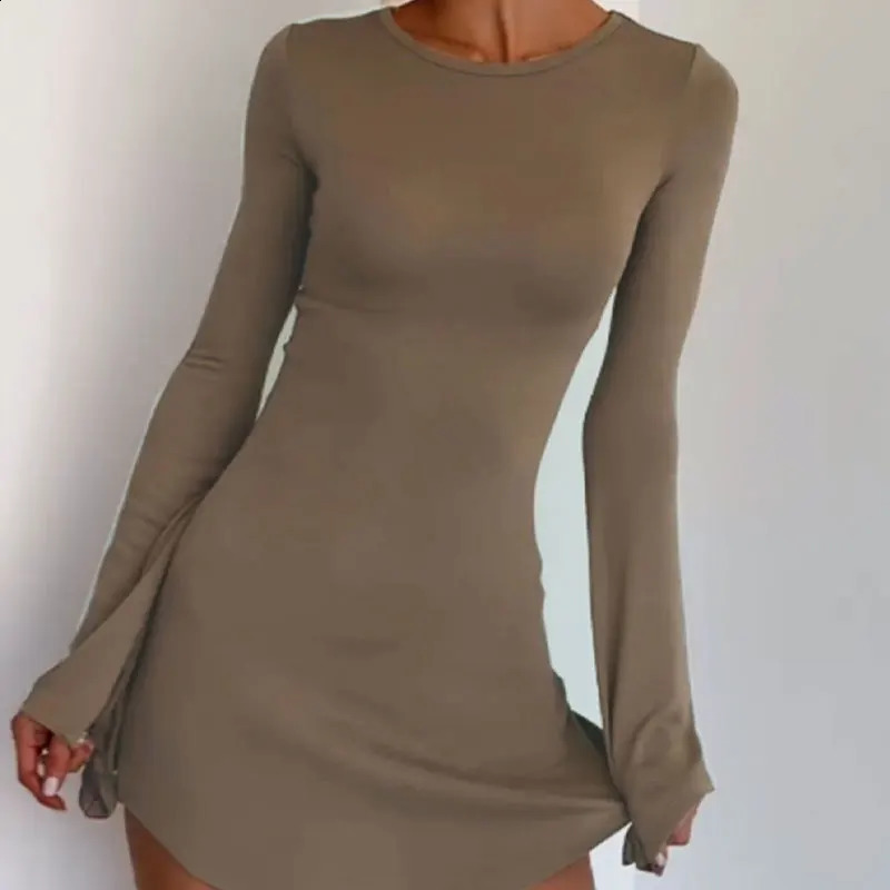 Autumn Dresses Women Fashion Casual Streetwear Long Sleeves ONeck Brown Winter Female Slim Club Party Elegant 250827