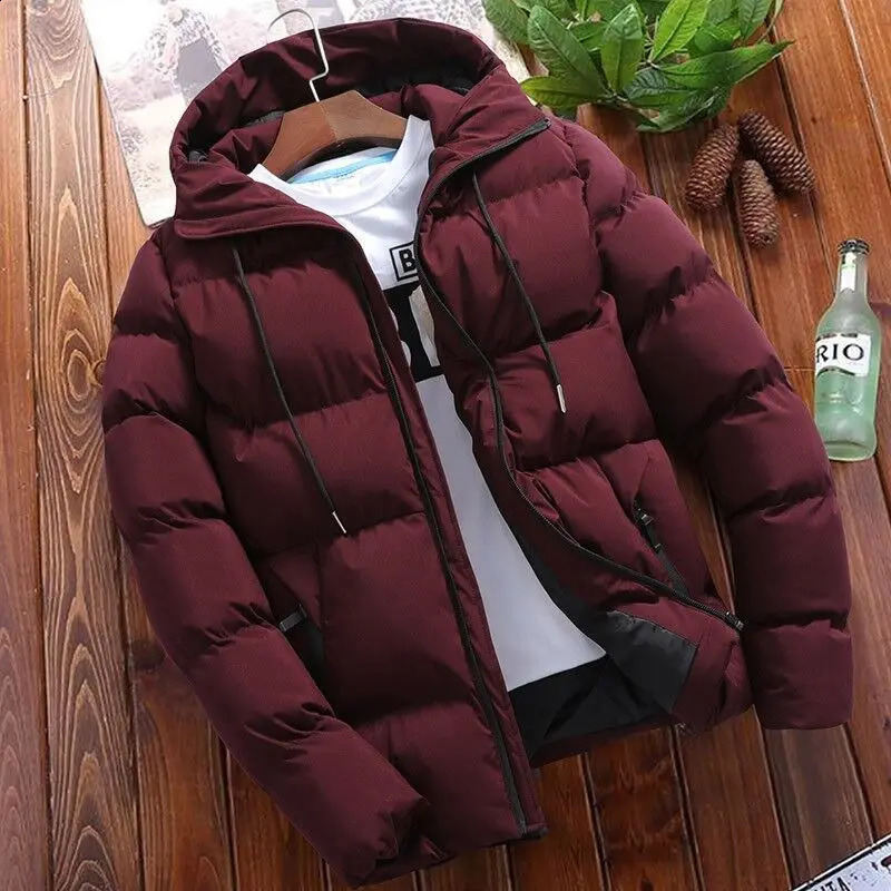 Winter Warm Thick Men Jacket Casual Parkas Hoodie Cotton Solid Color Zipper Warm Korean Style Fitness Fashion Mens Coat 250827