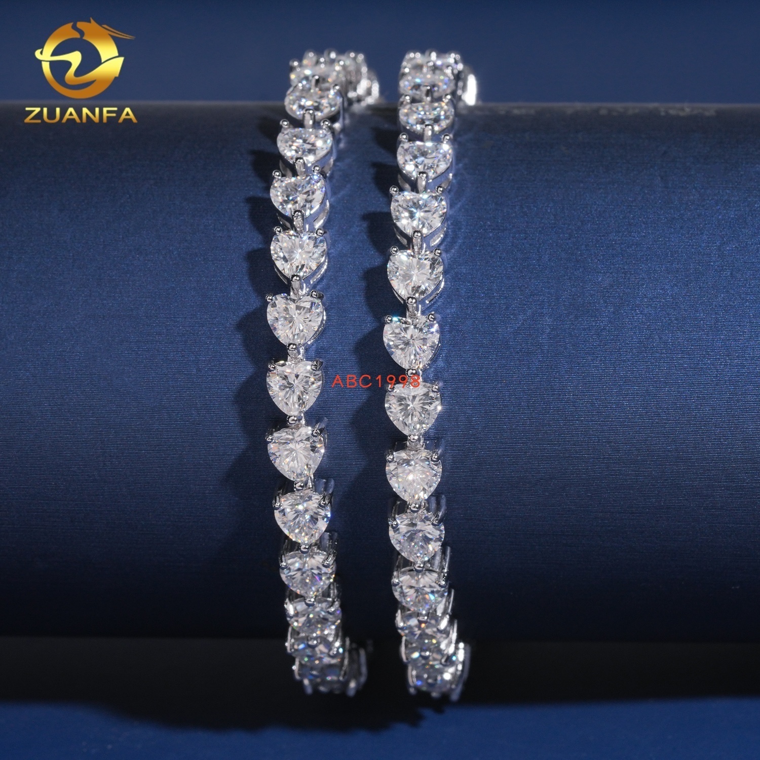 Fashion Jewelry Hip Hop Top Quality GRA Certified Heart 5*5mm Moissanite 925 Sliver Tennis Bracelet