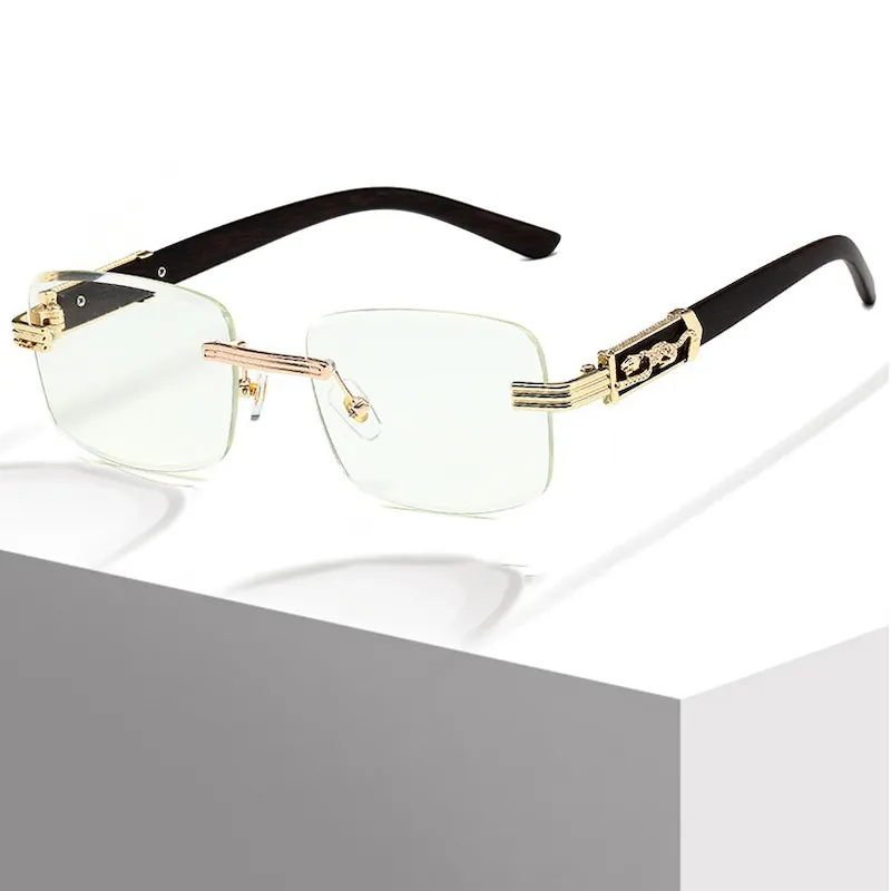 Square Rimless Sunglasses with Leopard Men Retro Top Frame Women Eyewear Outdoor Y2K Future Design Diamond trimming Glasses Women Luxury designer su