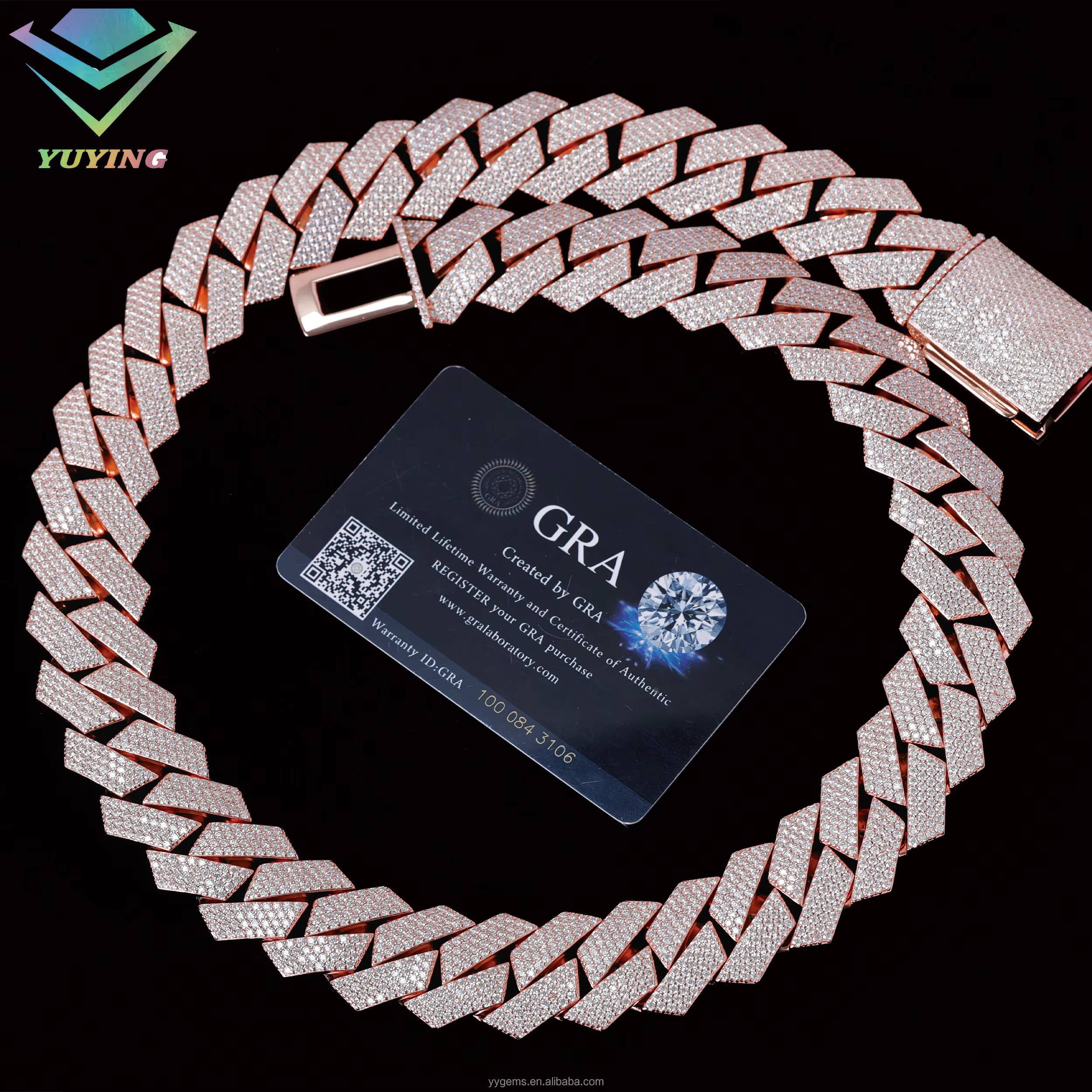 Miami Fashion Solid Silver 20MM Wide 4Rows Moissanite Necklace Cuban Link Chain for Rapper