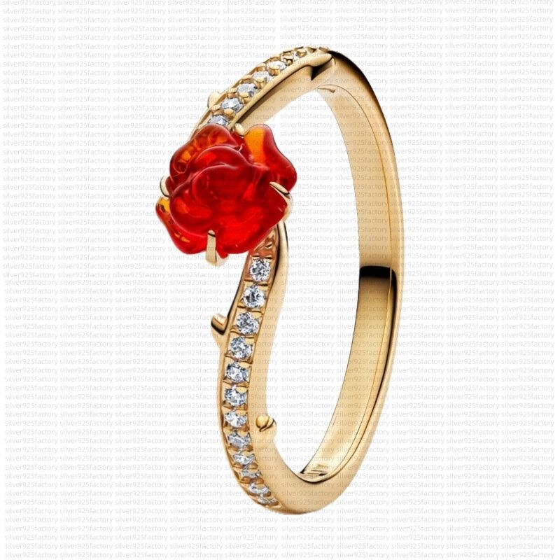 new Designer gold Rings for women Princess rose flower Wedding Ring luxury jewelry 925 Silver sparkle Diamond ring engagement Ring fashion party gif