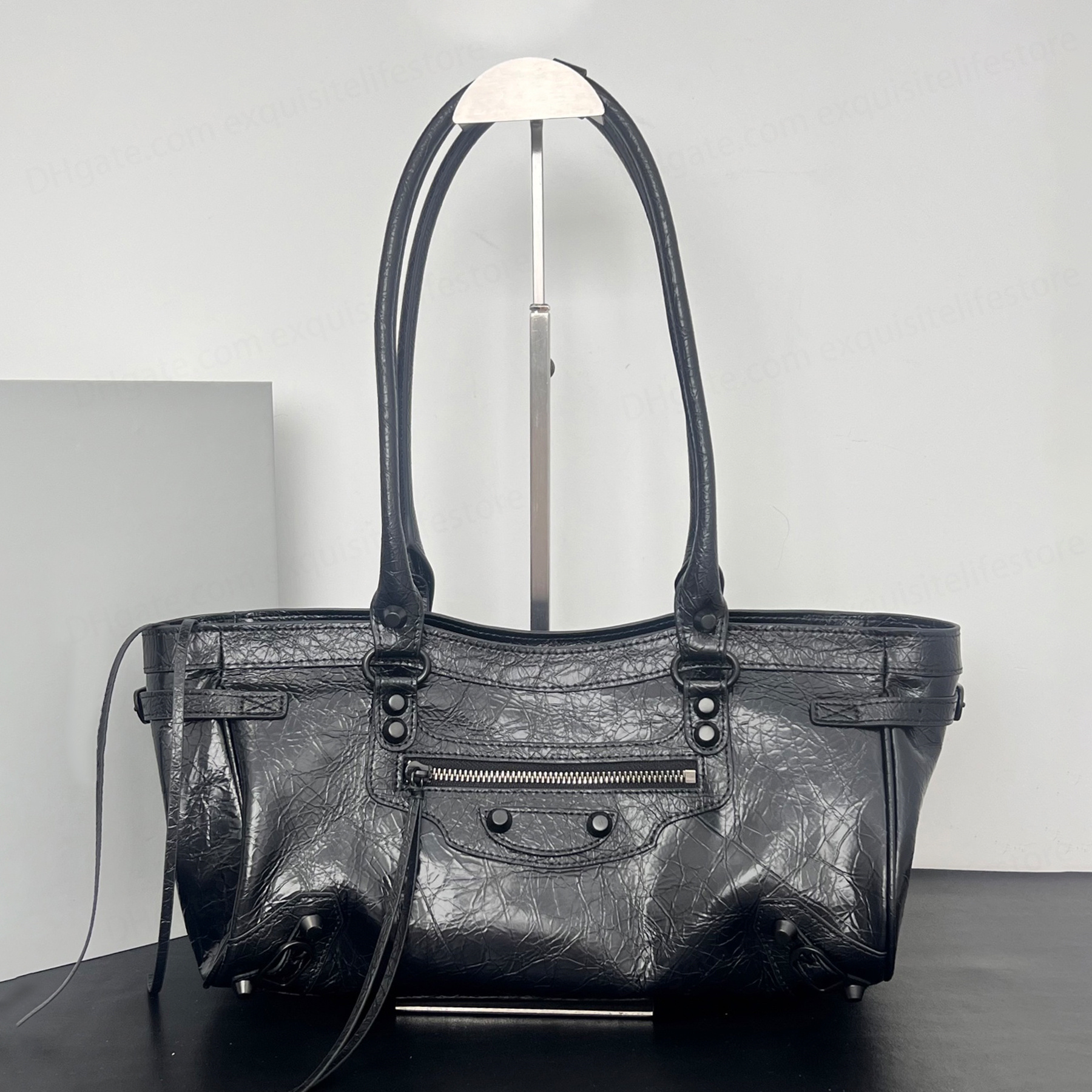 New Women City Bag East West Luxury Designer Soft Genuine Leather Shoulder Bag Cotton Canvas Lining Handbag Zipped Closure Tote Bag Women Casual Sho