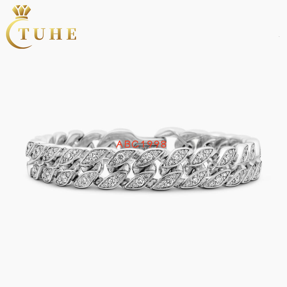 Hip Hop Jewelry Gold Plated 12mm 925 Sterling Silver VVS Moissanite Diamond Iced Out Curb Chain Bracelet Cuban Link for Men
