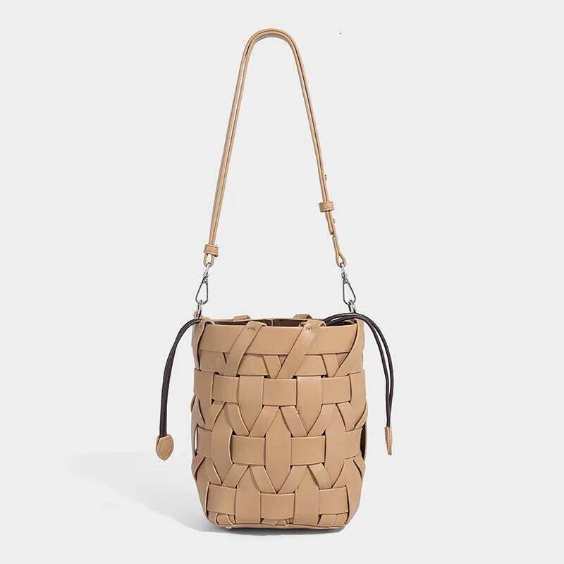 New Fashionable Handmade Woven Women S Shuolder Bag High End PU Leather Single Bucket Crossbody Bags Girls Commuter Handbags