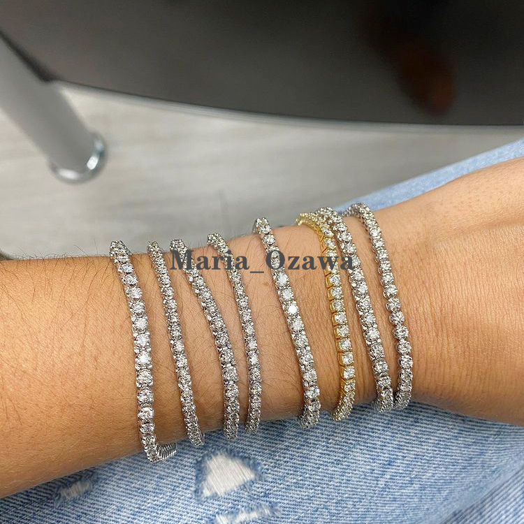 U.S. in Stock Gold Plated Silver 3mm D Color VVS Moissanite Diamond Tennis Chain Bracelet With GRA Certificate