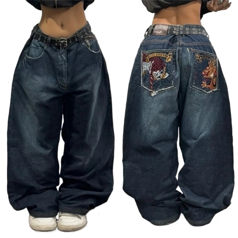 2024 American Trend Retro Hiphop Embroidery Pattern Baggy Jeans For Men And Women Y2K Harajuku Gothic Wide Pants Streetwear250826