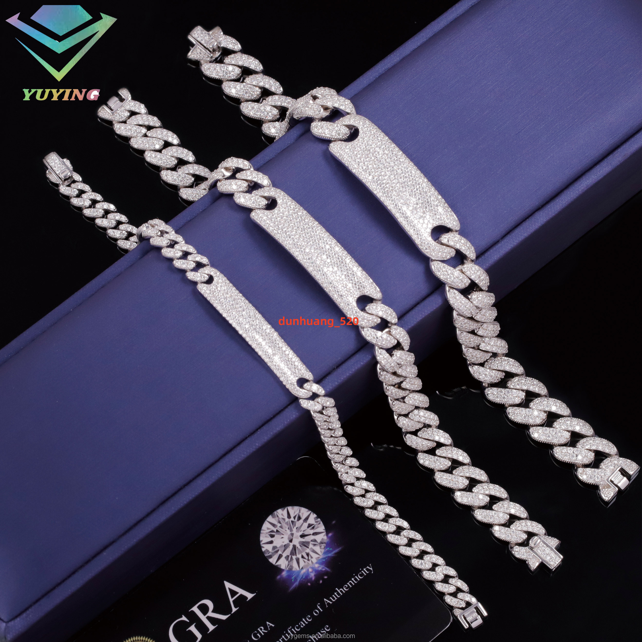 Yu Ying Vvs Moissanite Bracelets Diamond Cuban Bracelet Chain 925 Sterling Silver for Hiphop Fine Jewelry