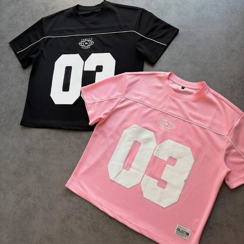 Y2K number jersey vintage American style oversized breathable lightweight leisure shirt Harajuku patchwork Hip hop street shirts 250827