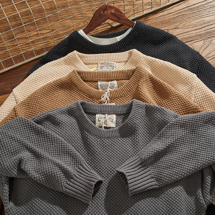 Autumn and Winter Japanese Retro Heavyweight Pineapple Knitted Sweater Mens Simple Washed Thick Loose Casual Knitwear Coat 250826
