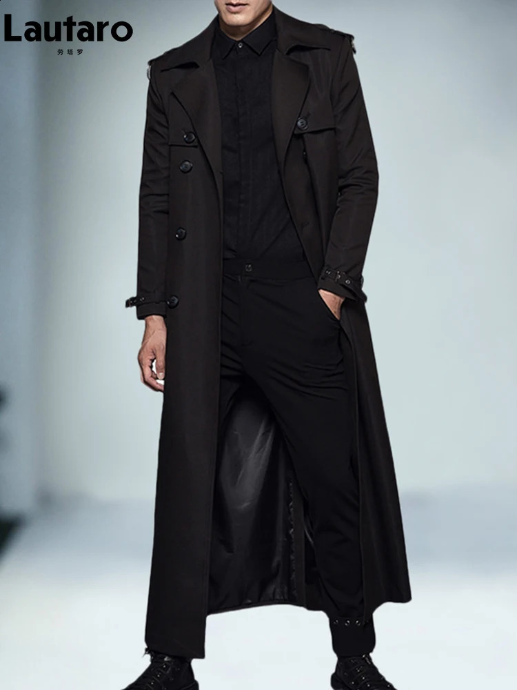 Mauroicardi Spring Autumn Extra Long Black Khaki Trench Coats Men Double Breasted Plus Size Overcoat European Fashion 4xl 5xl 250918BJ