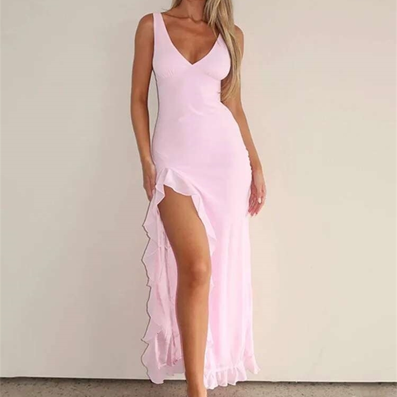 Avrilyaan Ruffle High Split Sexy Dress Women 2024 Robes Elegant Evening Summer Dress Backless Party Long Midi Dress Vestidosww250826